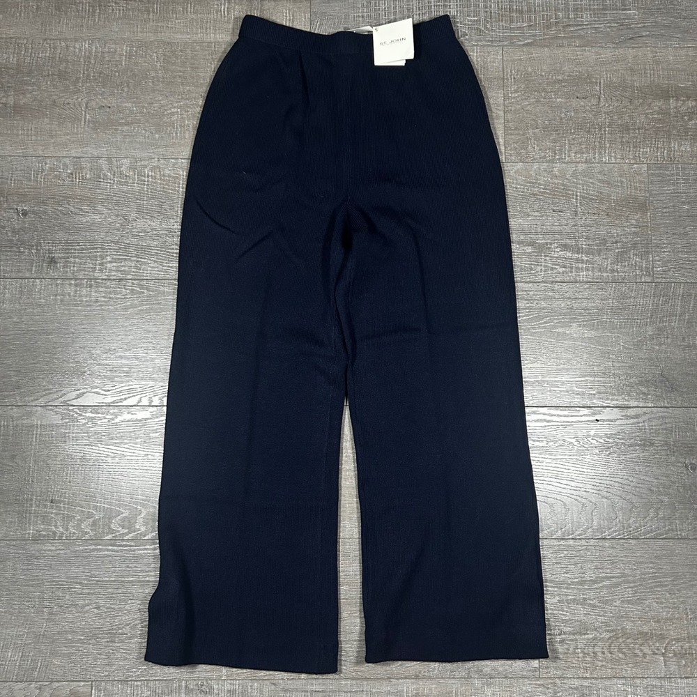 St John Evening by Marie‎ Gray Navy Wool Blend Wide Leg Knit Pants Size 10